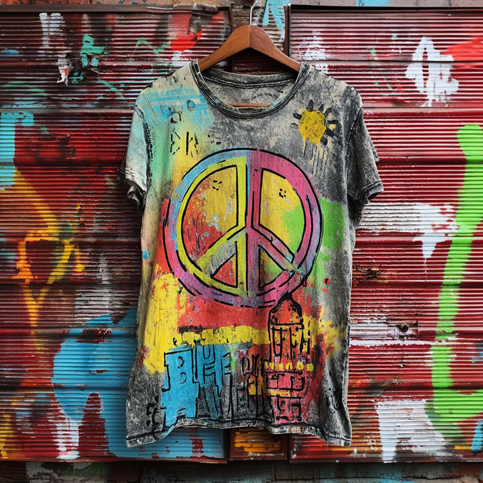 Cardydony Anti-war Theme Graffiti Style Retro Washed T-shirt