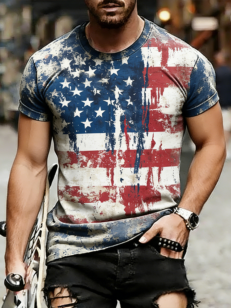 Cardydony American Flag Element Retro Washed T-shirt