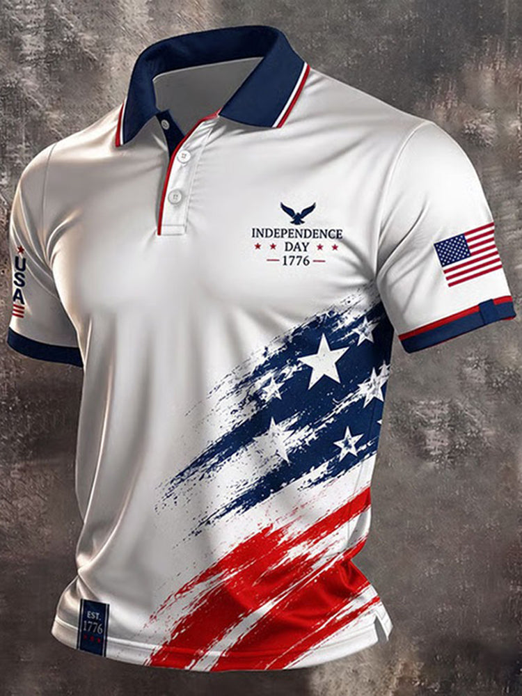 Cardydony Men's Independence Day America Flag Print Casual Polo Shirt