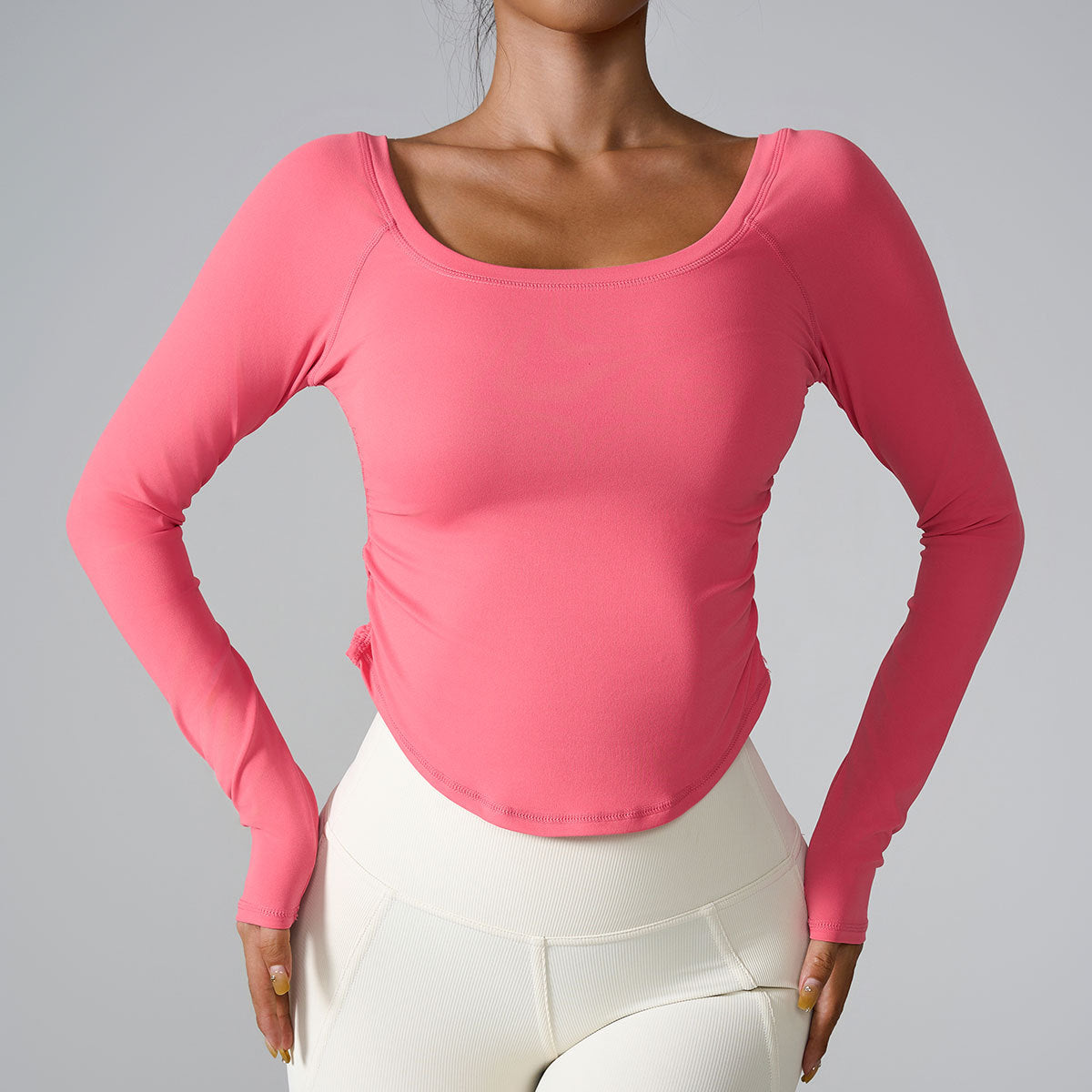 Cardydony Women's Women's Long Sleeve Top – Fitted Nylon Workout T-Shirt