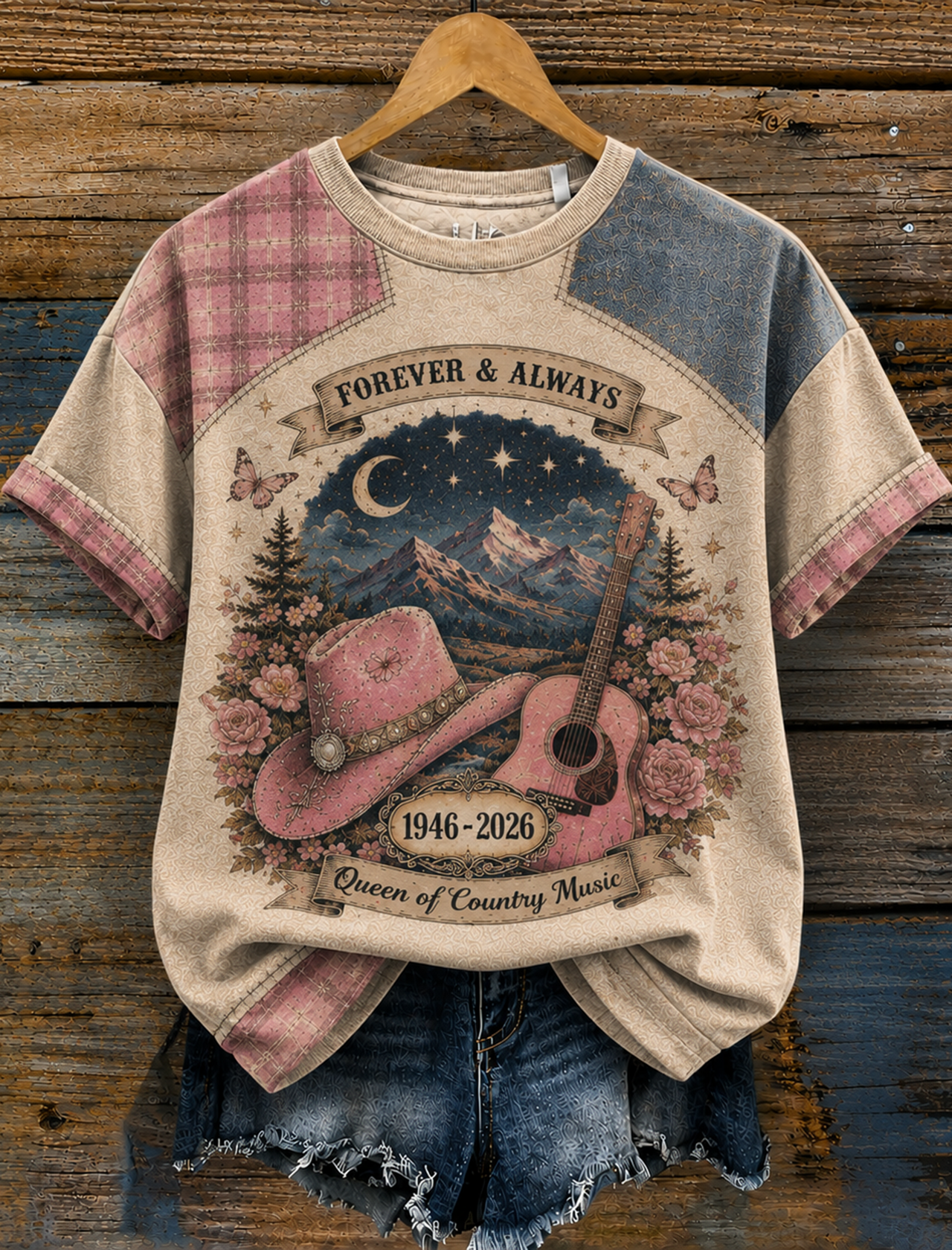 Cardydony Women's Vintage Forever Art Print Short Sleeve Round‑neck T-shirt