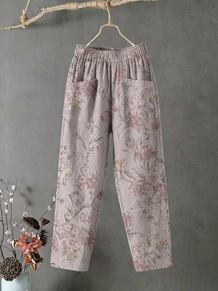 Cardydony Casual Floral Embroidered Comfortable Linen Pants