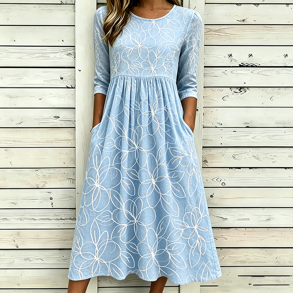 Cardydony Floral Pattern Design Women's Casual Cotton Linen Dress