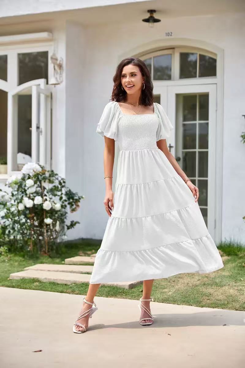 Cardydony Women's Square Neck Backless Pleated Dress