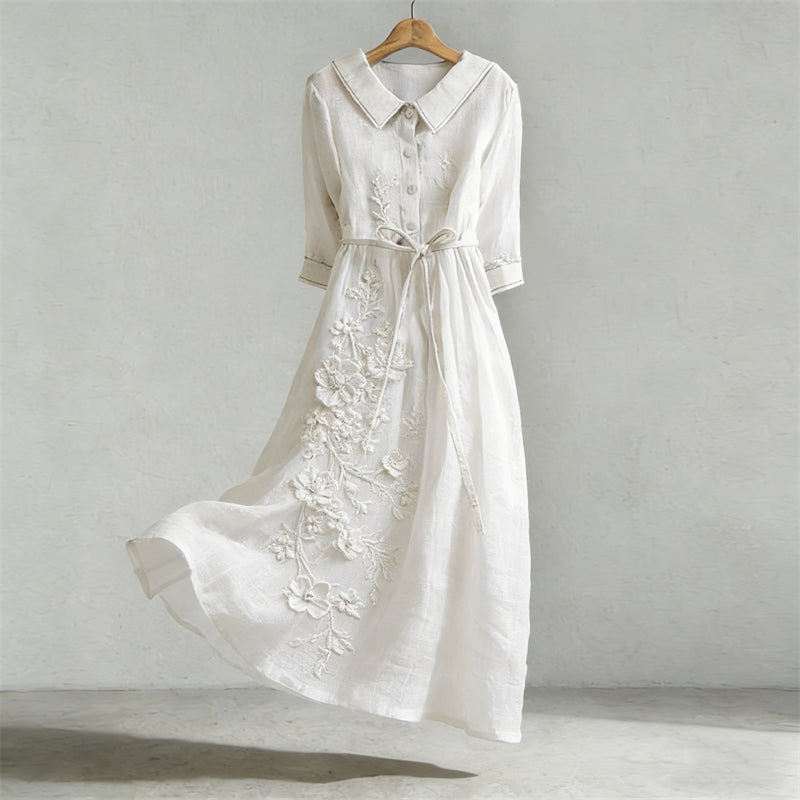 Cardydony Classy White Flowers Vintage Flowy Maxi Dress