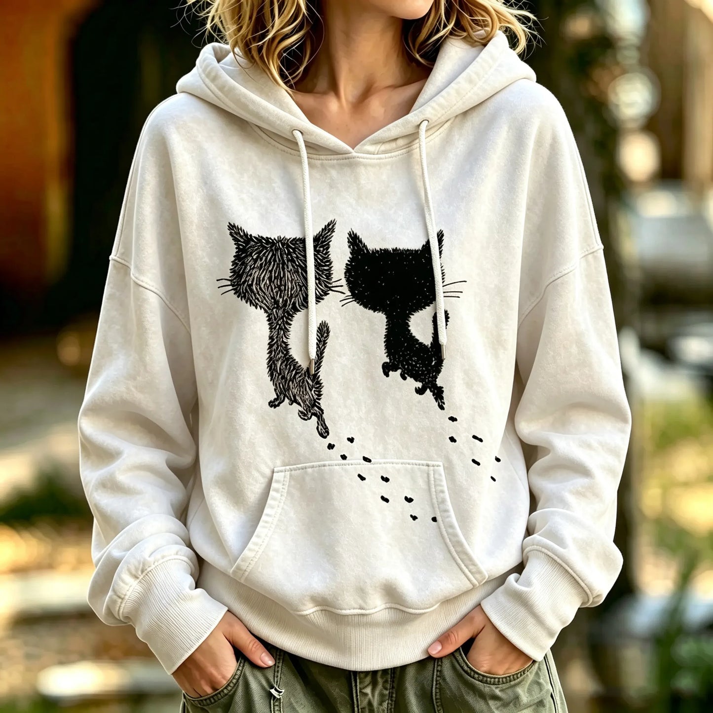 Cardydony Women's Cute Cat Print Casual Hooded Sweatshirt