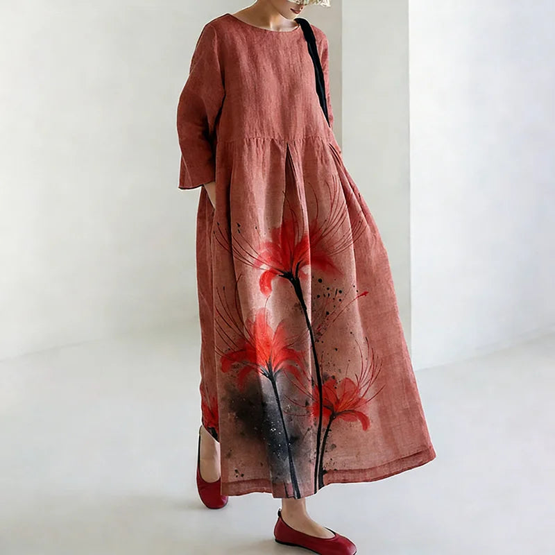 Cardydony Women's Japanese-style Spider Lily Pattern Dress