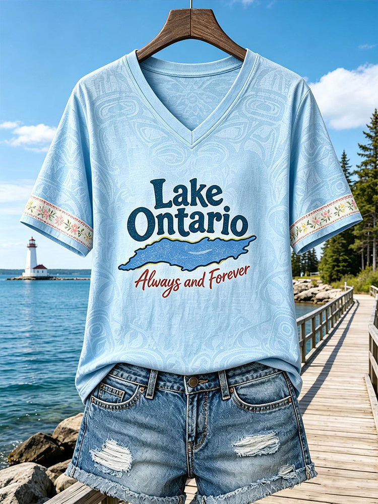 Cardydony Women's Lake Ontario Casual Art Printed T-shirt