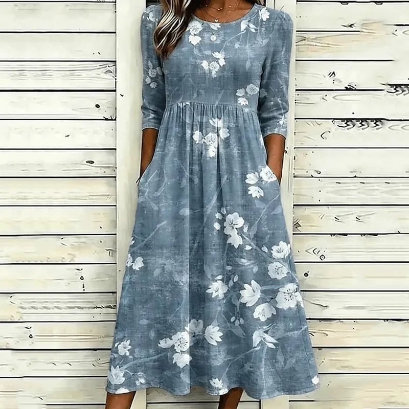 Cardydony Women's Retro Floral Art Print Cotton Linen Casual Dress