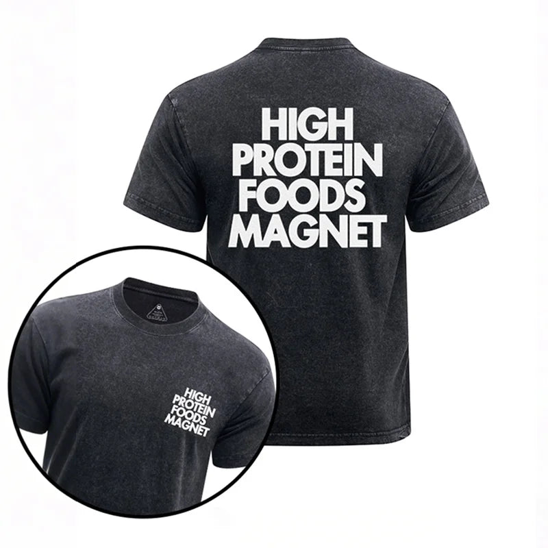 Cardydony High Protein Foods Magnet Printed Washed Gym Shirt