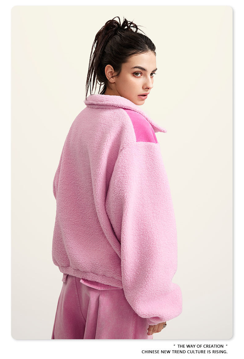 Cardydony Women's Cropped Fleece Jacket | Contrast Collar Winter Warm