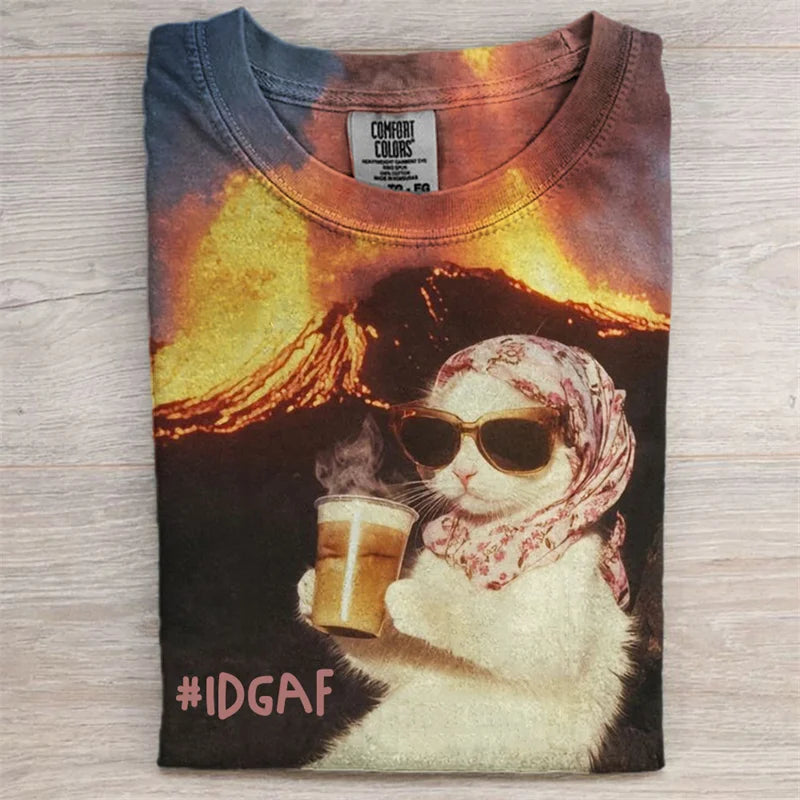 Cardydony Idgaf Funny Elegant Cat Volcanic Eruption Comfy T Shirt