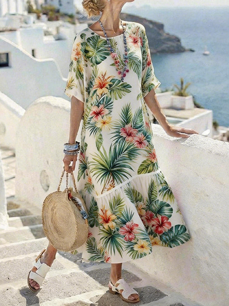 Cardydony Women's Botanical Floral Print Casual Midi Dress