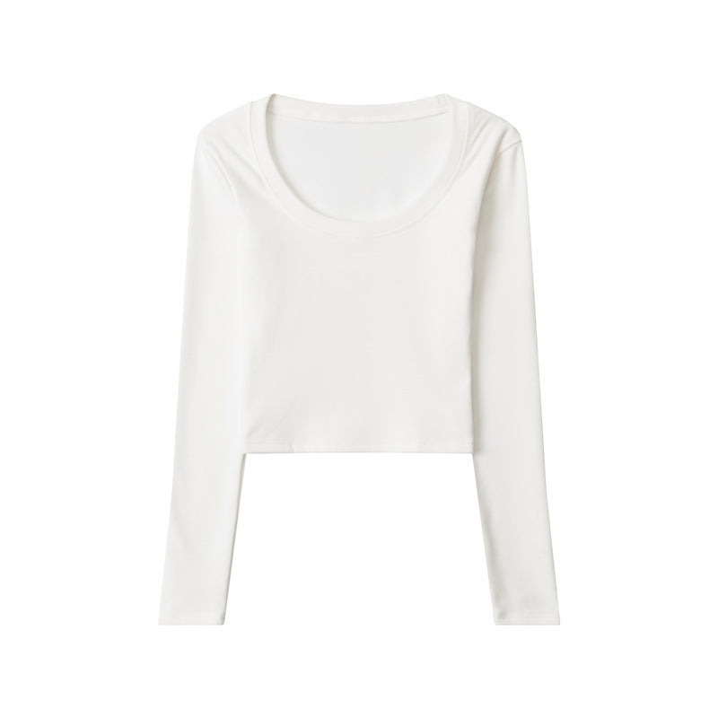 Cardydony Women's U-Neck Long Sleeve Crop Top | Minimalist Slim Fit Basic
