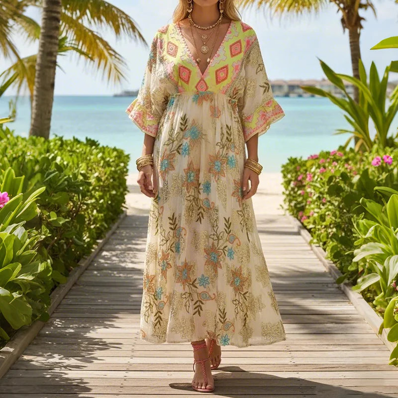 Cardydony Vintage Boho Ethnic Floral Print Print Maxi Dress