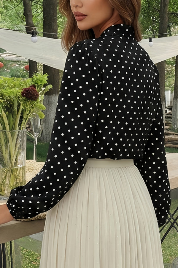 Cardydony Women's Polka Dot Print Tie-up Long-sleeved Loose Casual Shirt