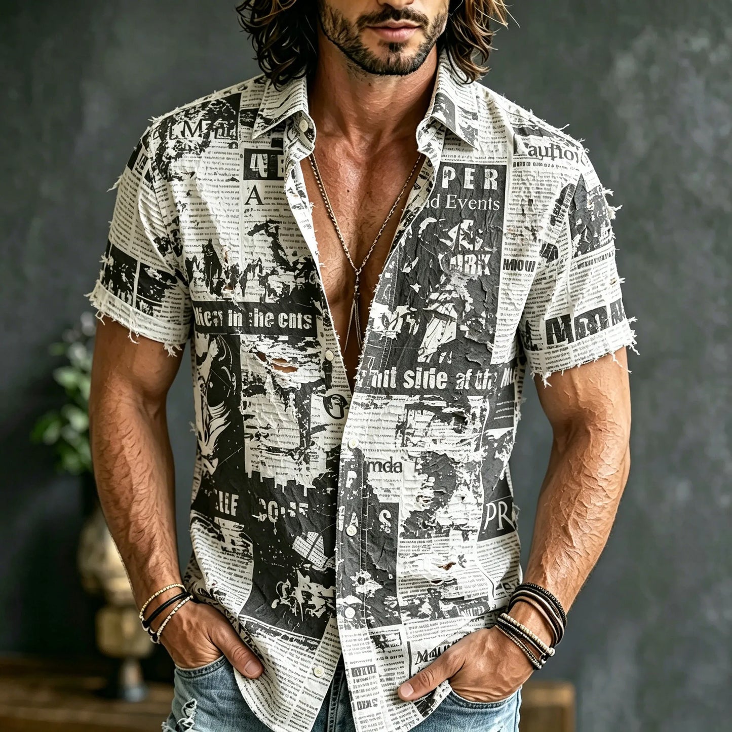 Cardydony Men's Retro Hippie Style Printed Shirt