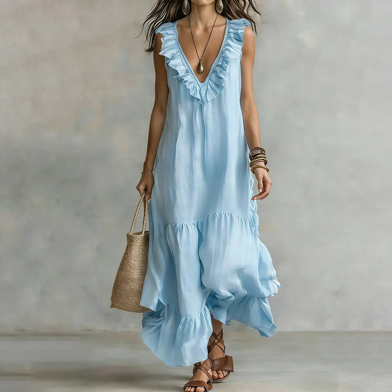 Cardydony Women's Elegant Ruffled Vest Maxi Dress