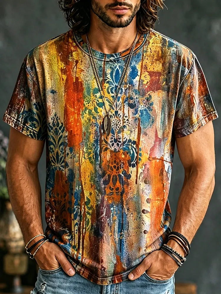 Cardydony Men's Hippie Vintage Tie Dye Print T-shirt