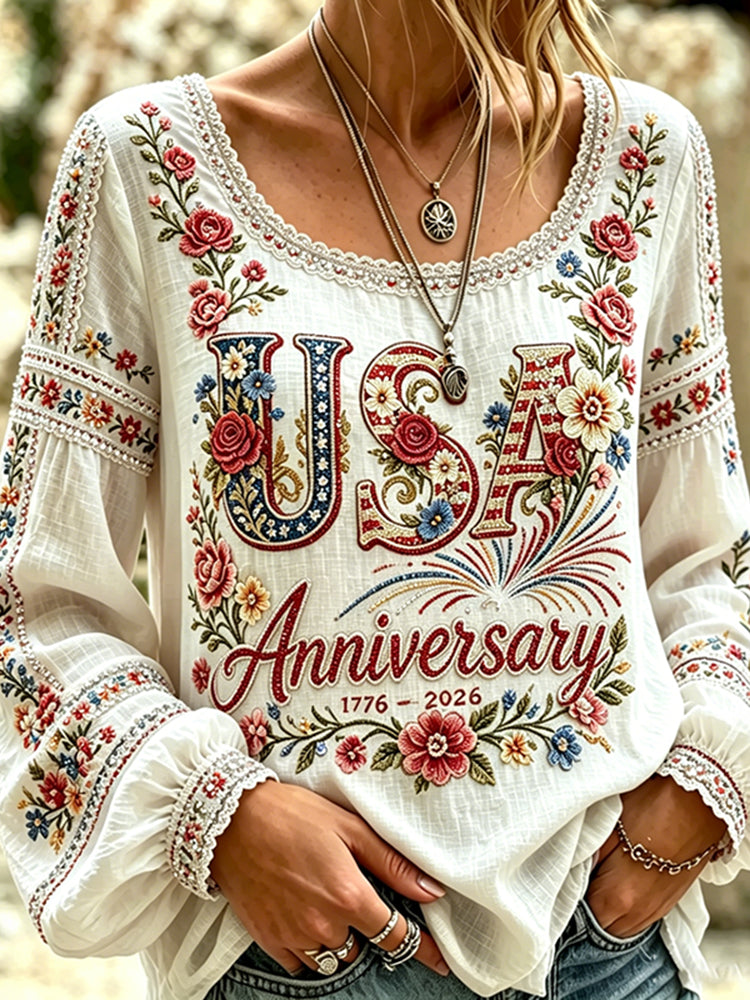 Cardydony Women's Retro Independence Day Anniversary Flag Print Art T-shirt