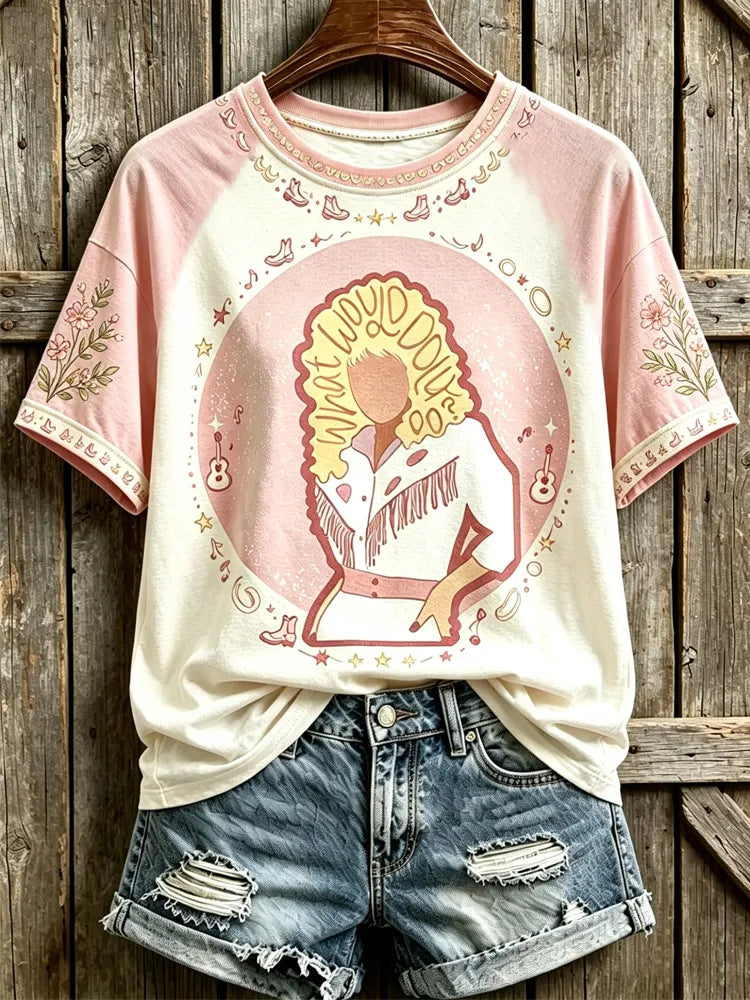 Cardydony Women's Western Country Cowboy Silhouette Short-sleeve Top
