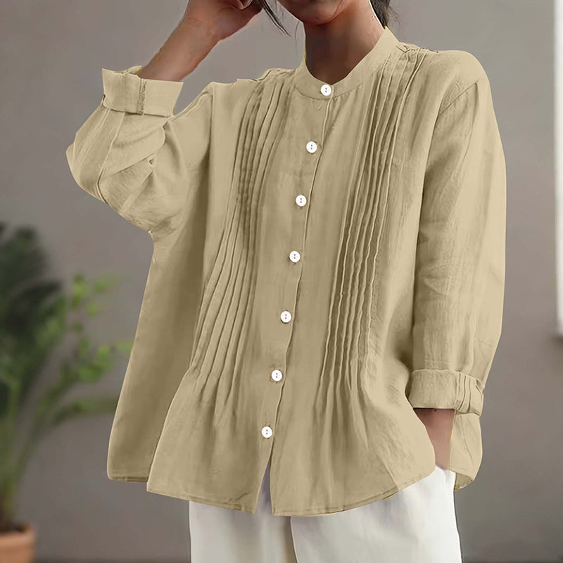 Cardydony Casual Buttoned Solid Color Long Sleeve Stand Collar Shirt