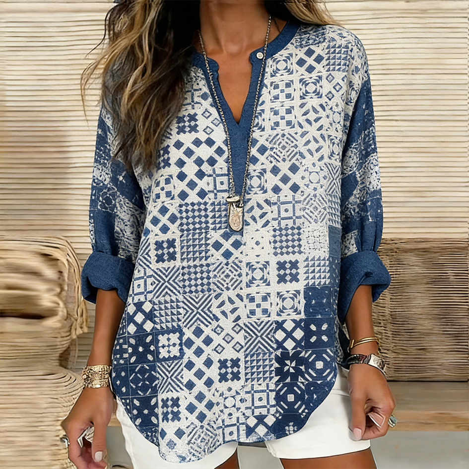 Cardydony Japanese Art Geometric Pattern Leisure Linen Top