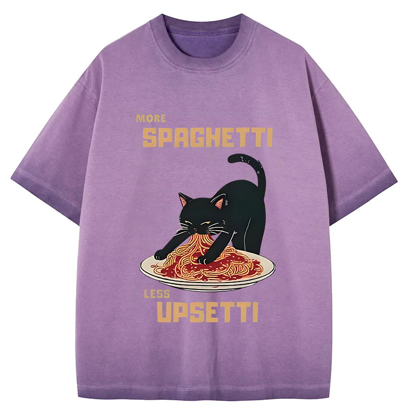 Cardydony Cat Eating Spaghetti Funny Gradient Washed T-shirt