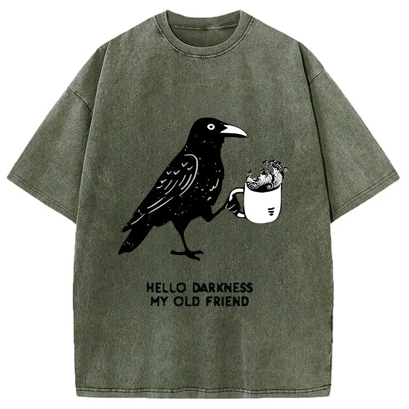 Cardydony Crow Drinking Black Coffee Funny Washed T-shirt