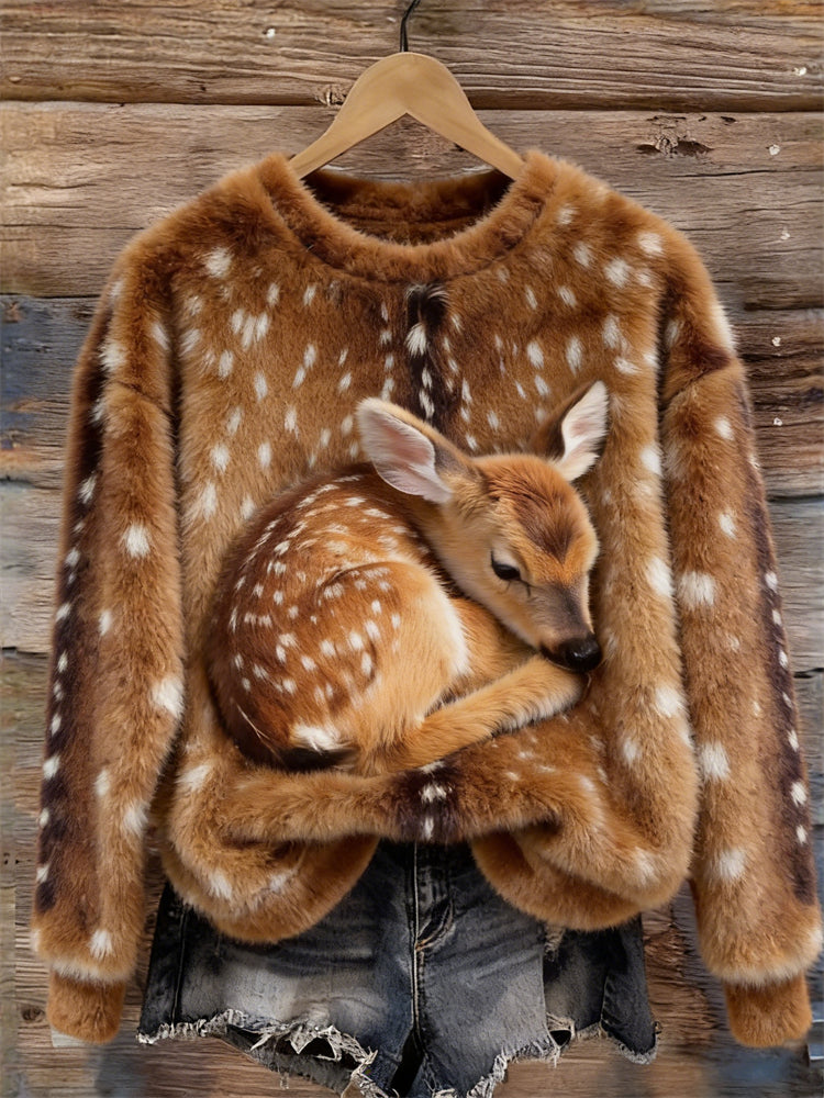 Cardydony Lovely Deer & Deer Pattern Cozy Plush Sweatshirt