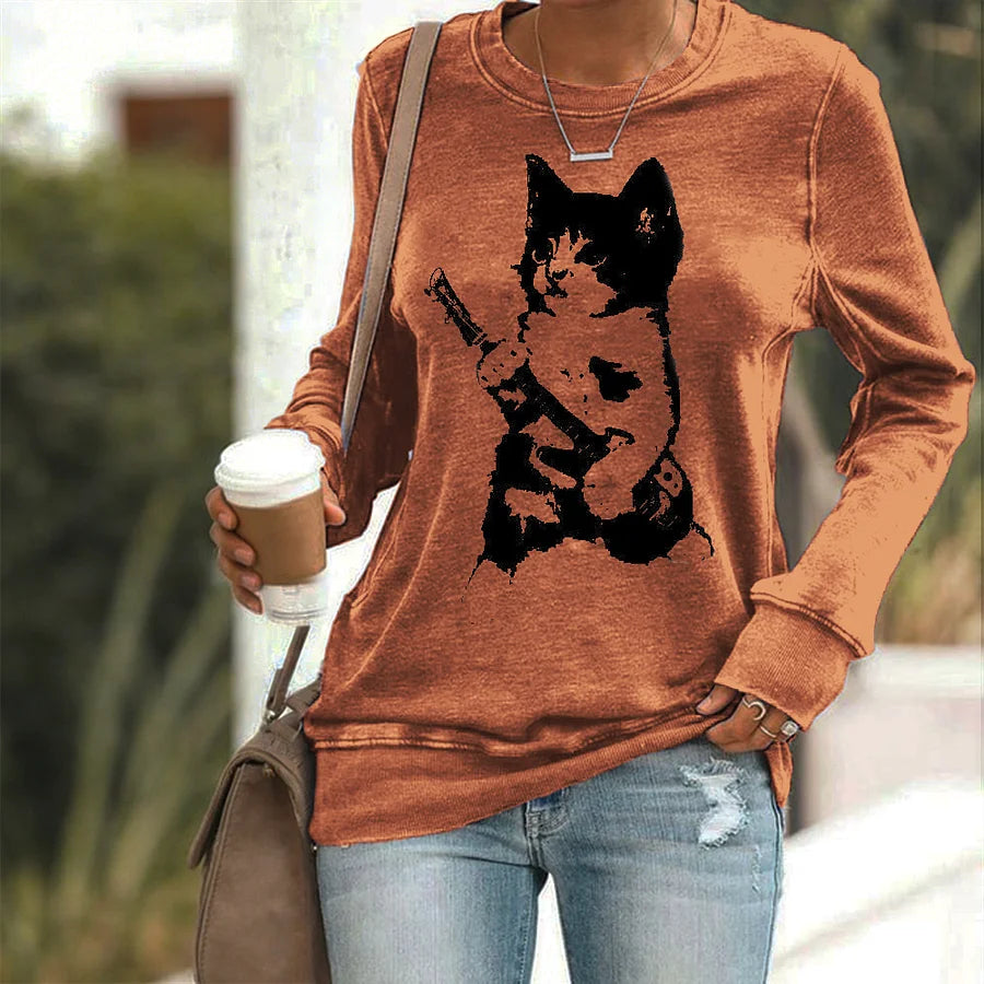 Cardydony Rockin' Cat Pattern Women's Casual Sweatshirt