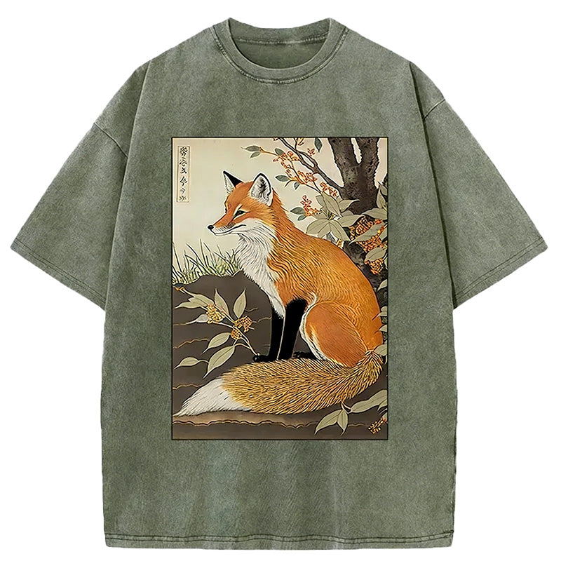 Cardydony Ukiyo-e Fox Washed T-shirt