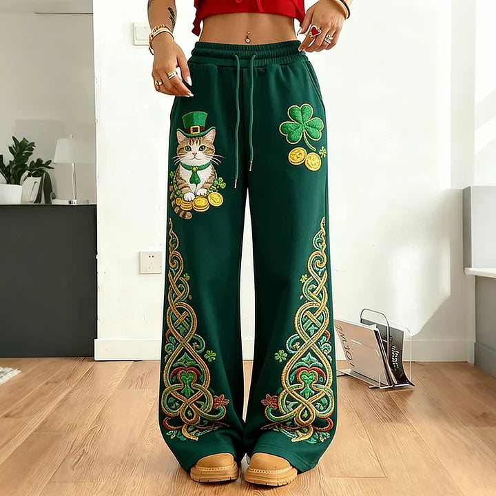 Cardydony Women's St. Patrick's Day Shamrock Art Print Casual Pants