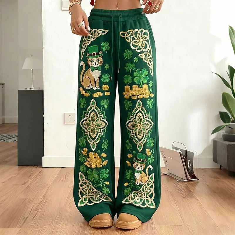 Cardydony Women's St. Patrick's Day Shamrock Art Print Casual Pants