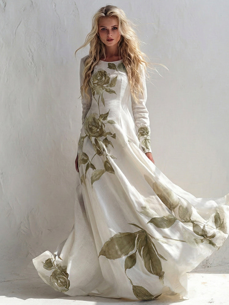 Cardydony Women's Vintage Floral Art Long Sleeve Maxi Dress