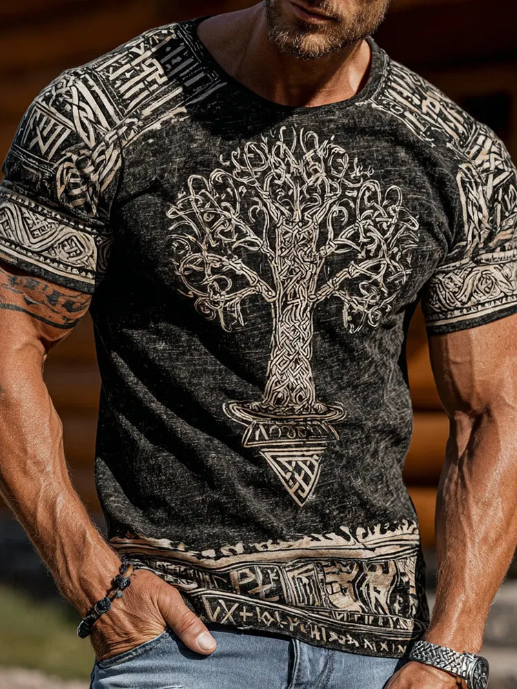 Cardydony Men's Viking Celtic Knot Tree Of Life Print Crew Neck Short Sleeve T-shirt