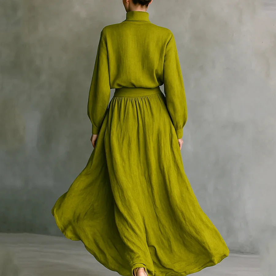 Cardydony Vintage Classy Shirt & Skirt Flowy Linen Two Piece Set