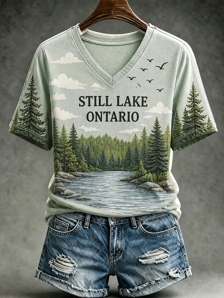 Cardydony Women's Lake Ontario Natural Scenery Casual T-shirt