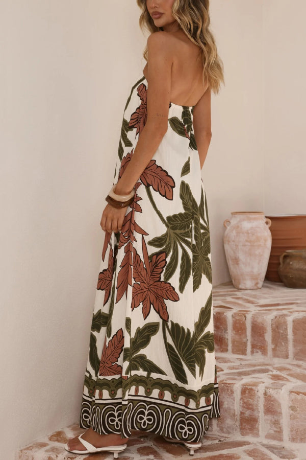 Cardydony Women's Botanical Print Sleeveless Off-shoulder Resort-style Loose Maxi Dress