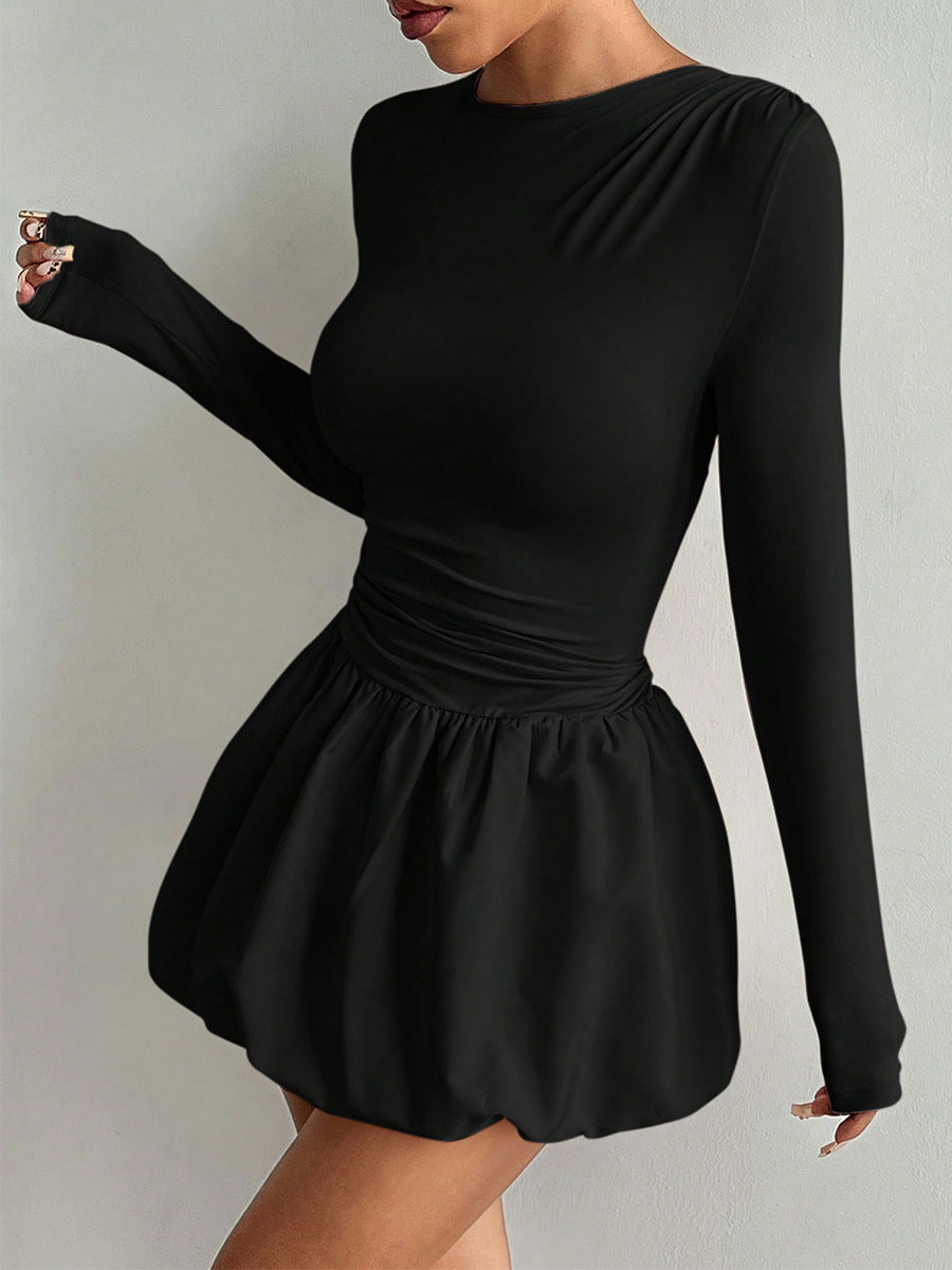 Cardydony Women's Black Long Sleeve Mini Dress with Bubble Skirt – Women's Cocktail Outfit