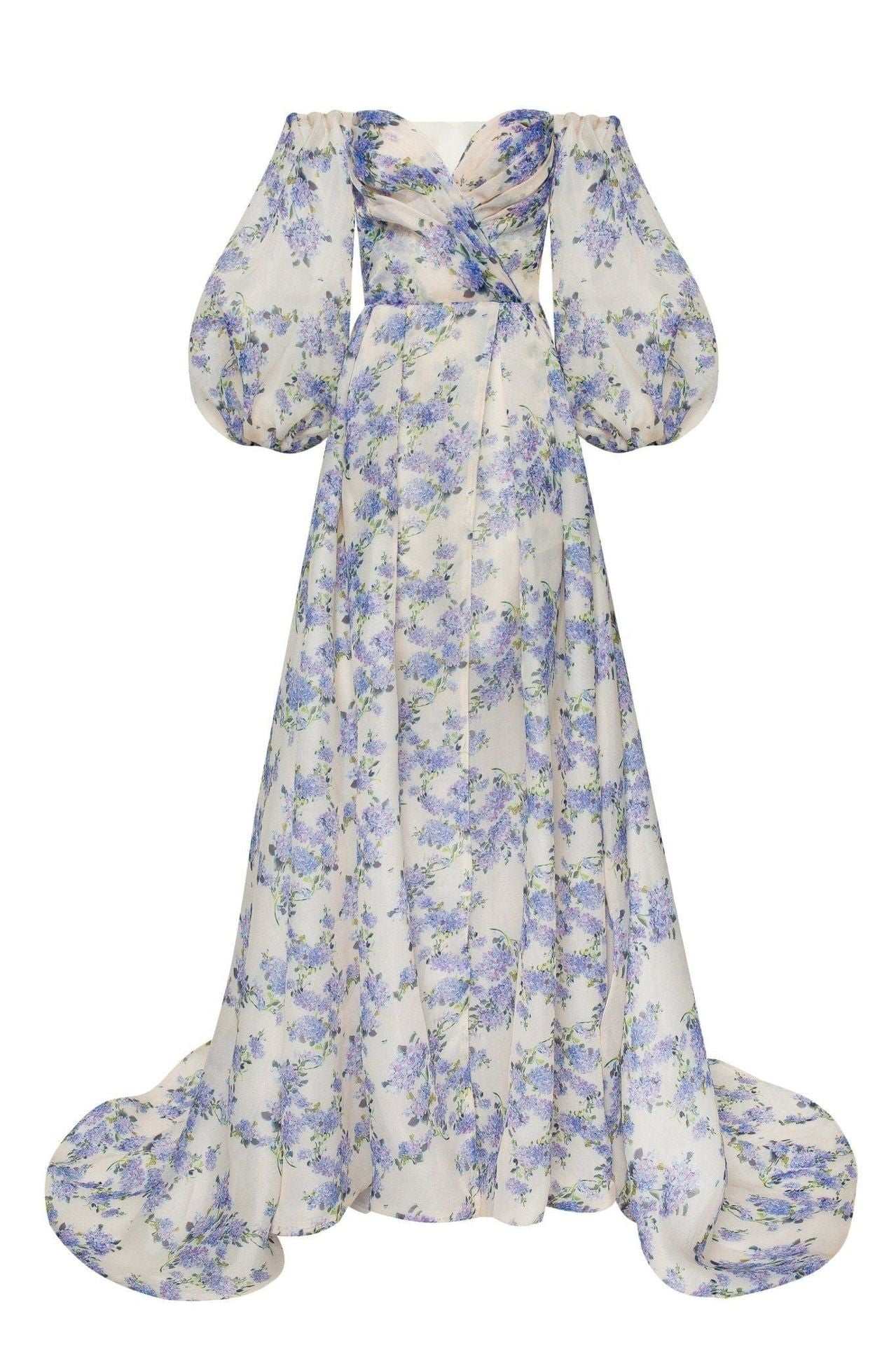 Cardydony Women's Off Shoulder Puff Sleeve Floral Maxi Dress – Sweetheart Slit Overlay Gown