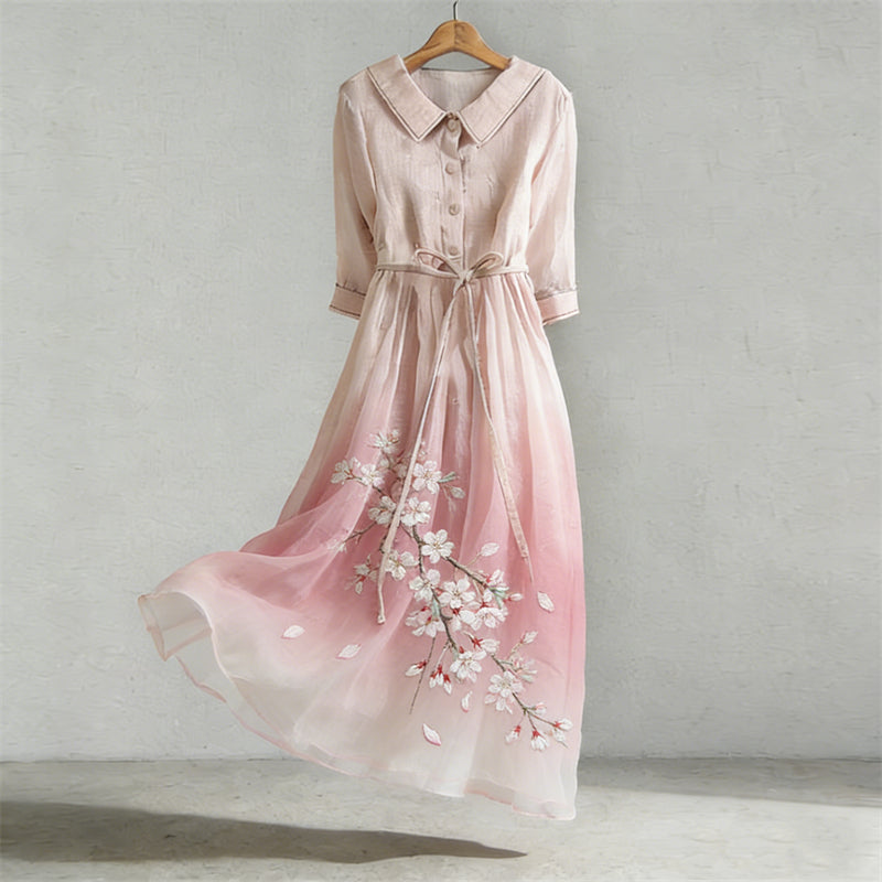 Cardydony Classy Cherry Blossom Gradient Flowy Maxi Dress