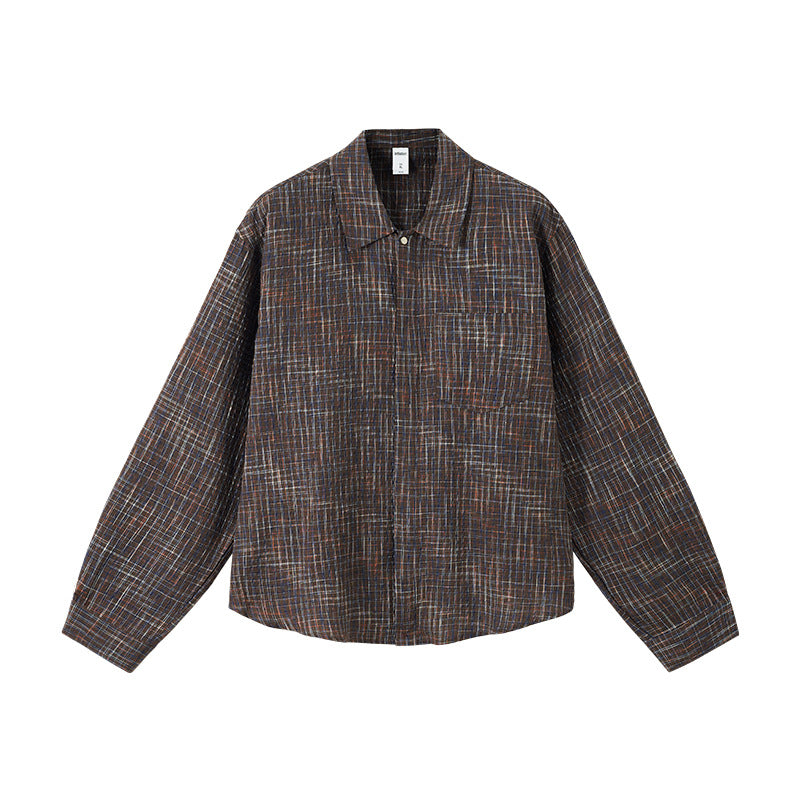 Cardydony Women's Plaid Shirt Oversized Button Up Seersucker Texture Curved Hem – Women's Layer