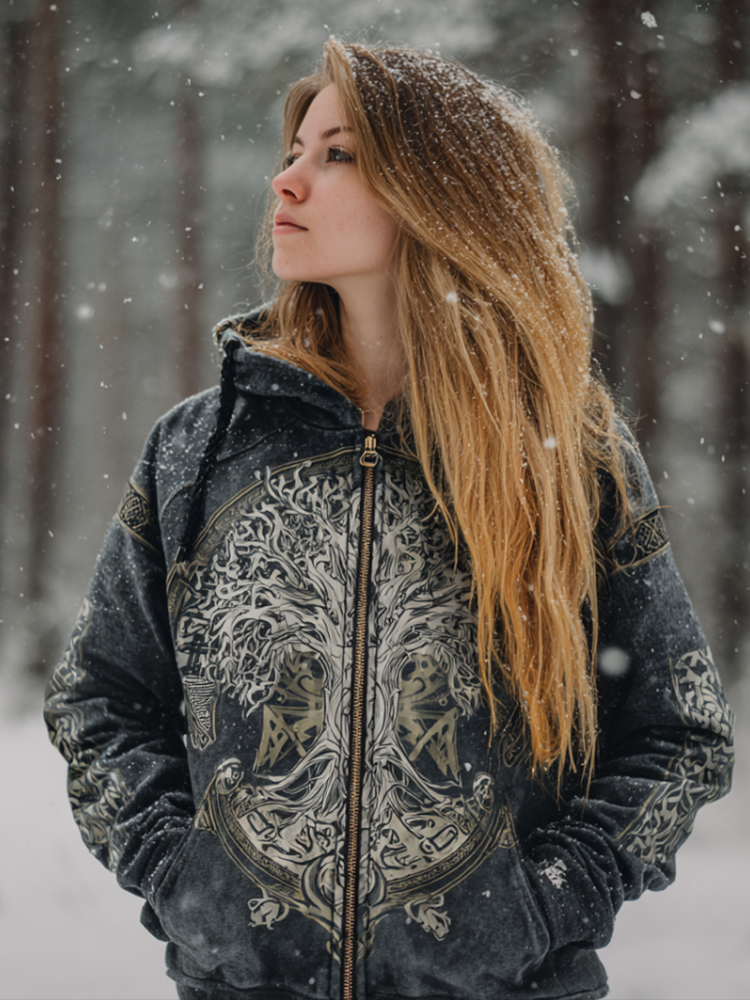 Women's Viking Retro Style Hooded Sweatshirt Jacket