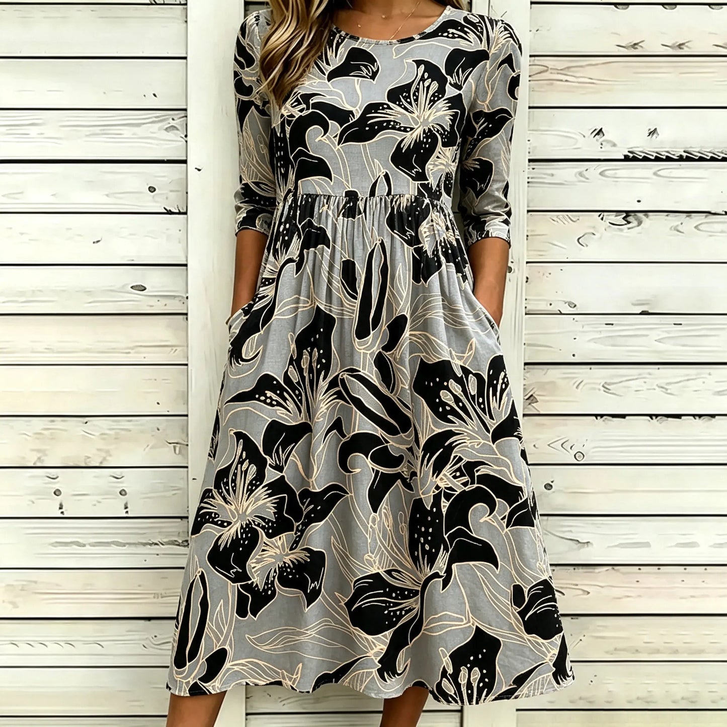Cardydony Women's Retro Bohemian Floral Print Cotton Linen Dress