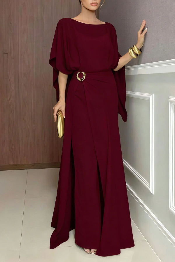Cardydony Women's Vivian Chiffon Cape Top and Metal Buckle Wrap Wide-Leg Pants Set