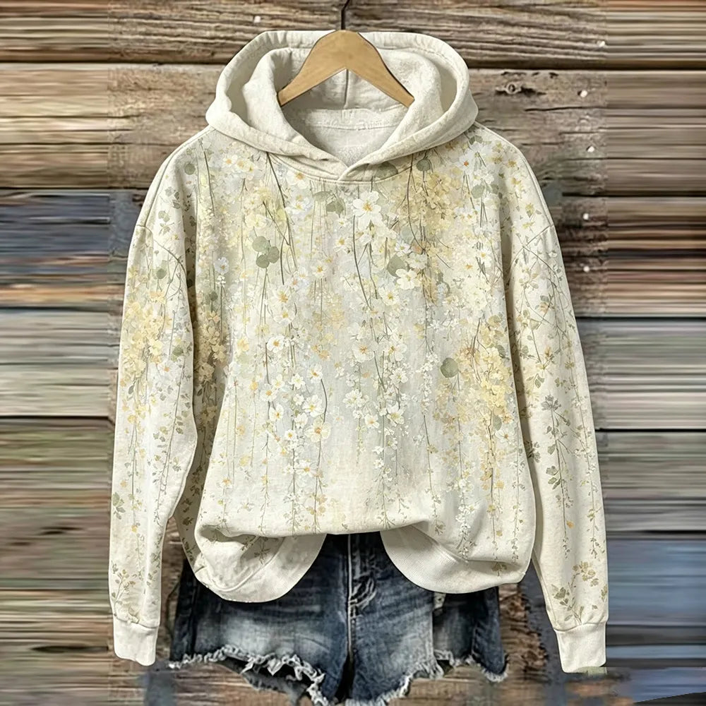Cardydony Vintage Spring Floral Art Plant-dyed Casual Hoodie