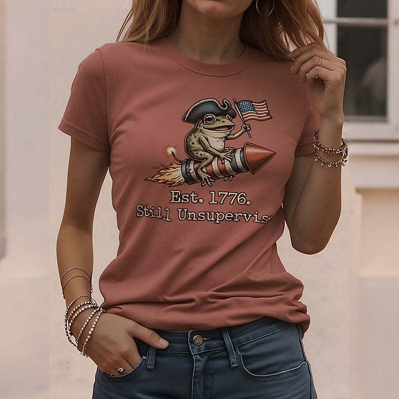Cardydony Women's Retro American 250th Anniversary Patriotic Round Neck T Shirt