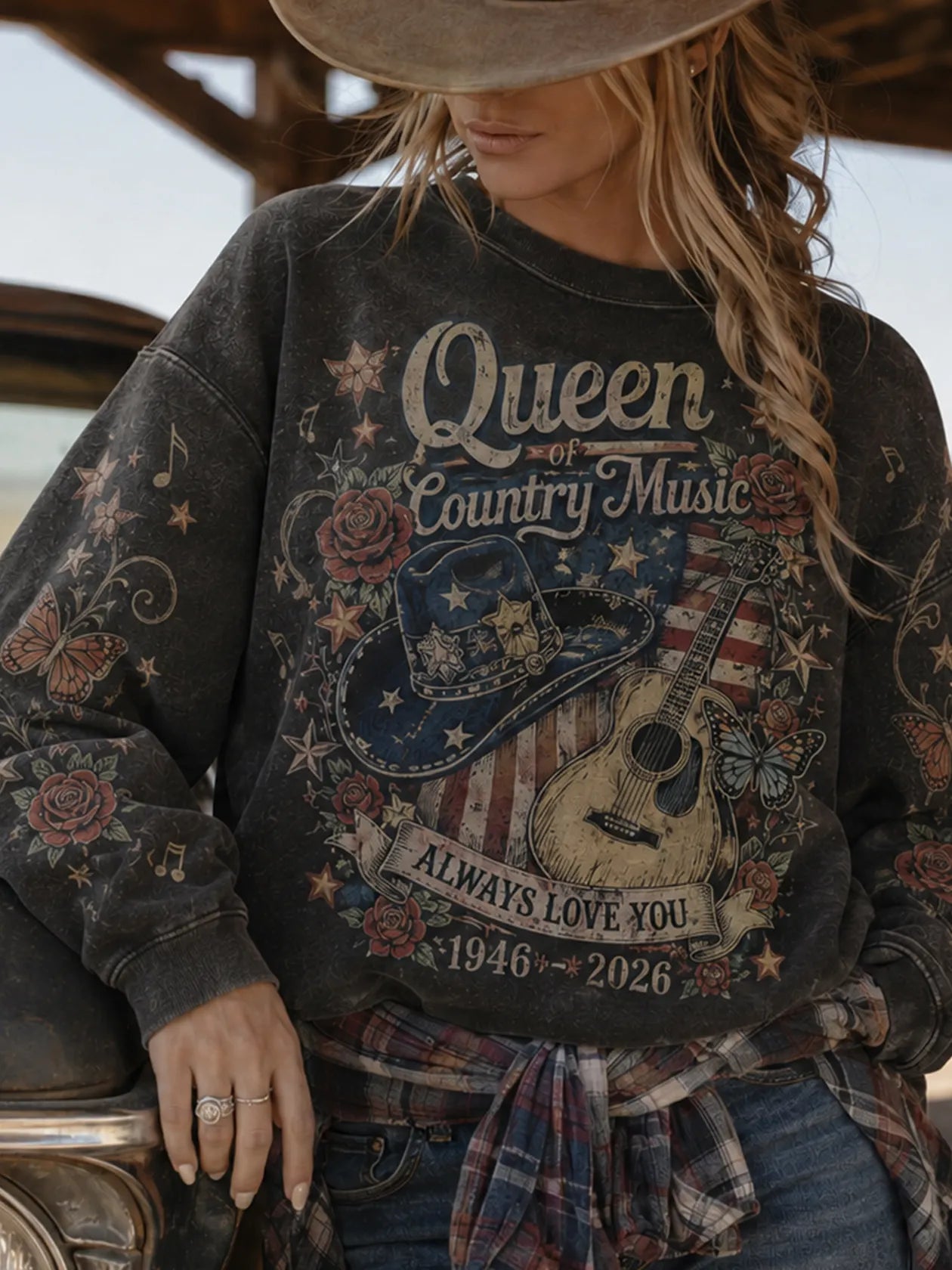 Cardydony Women's Vintage American Legend Forever And Always Memorial Art Print Round Neck Sweatshirt