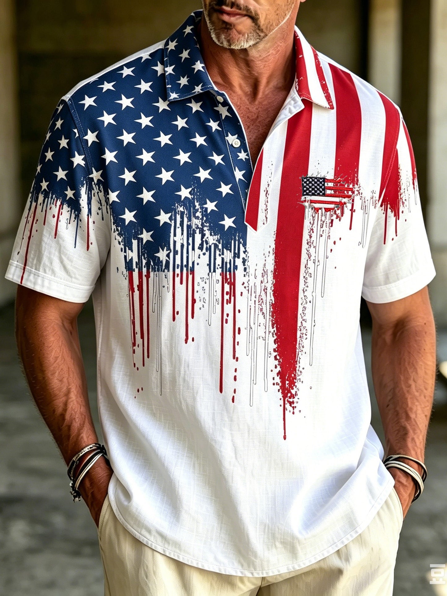 Cardydony Men's Simple Polo Shirt With American Flag Print